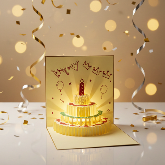 Tarjeta 3D Pop-Up con Luz – Pastel de Cumpleaños